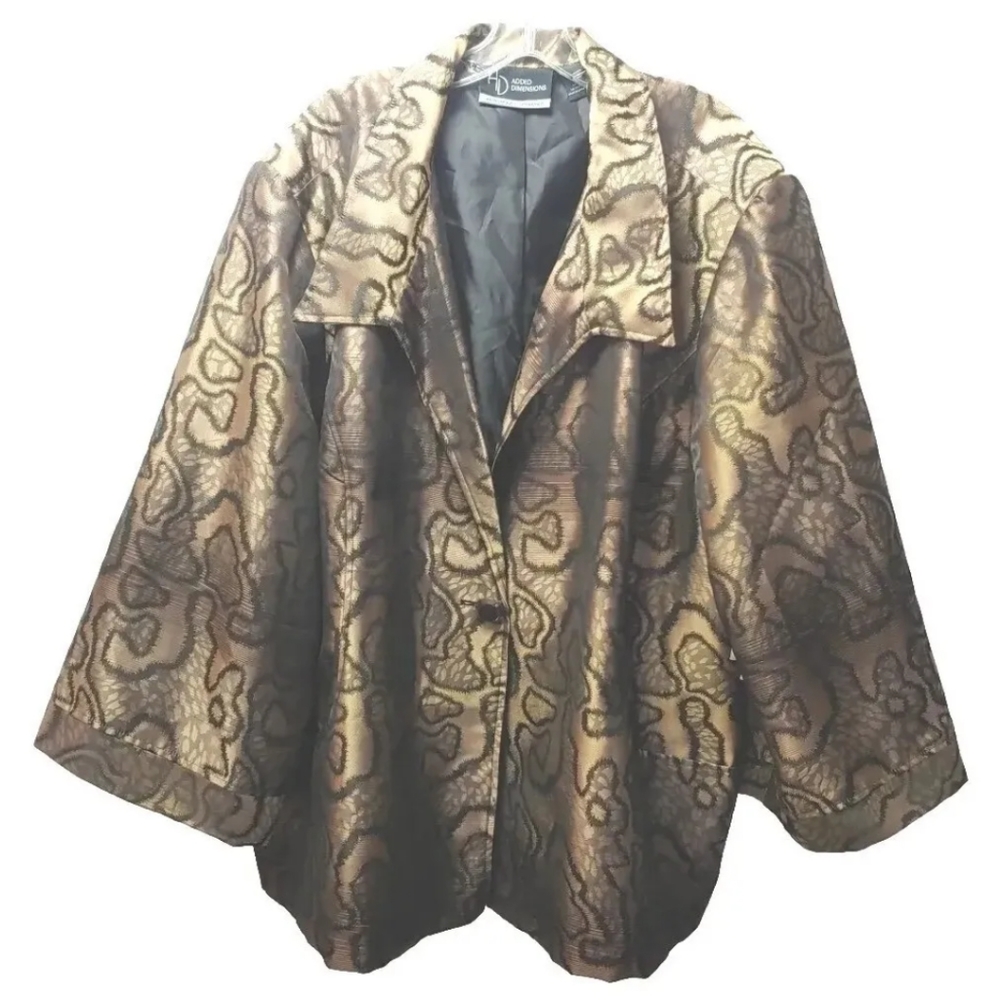 Holiday Party Blazer Swing Jacket Gold Black Jacquard Plus Sz 5X Whimsigoth Nwt